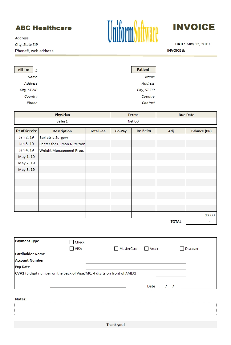 Medical Invoice Template 1 