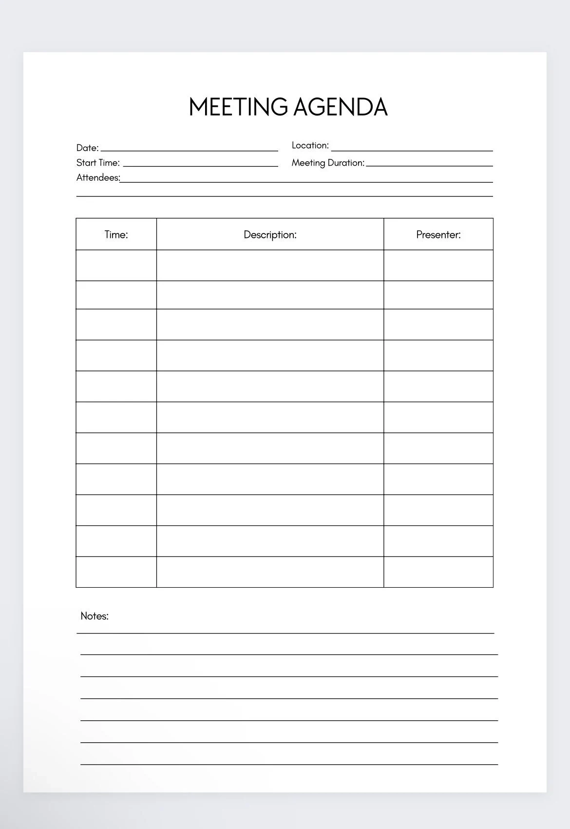Printable Blank Meeting Agenda