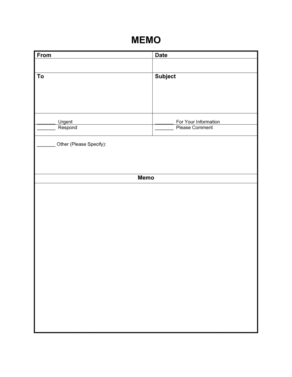 Blank Printable Memo Form