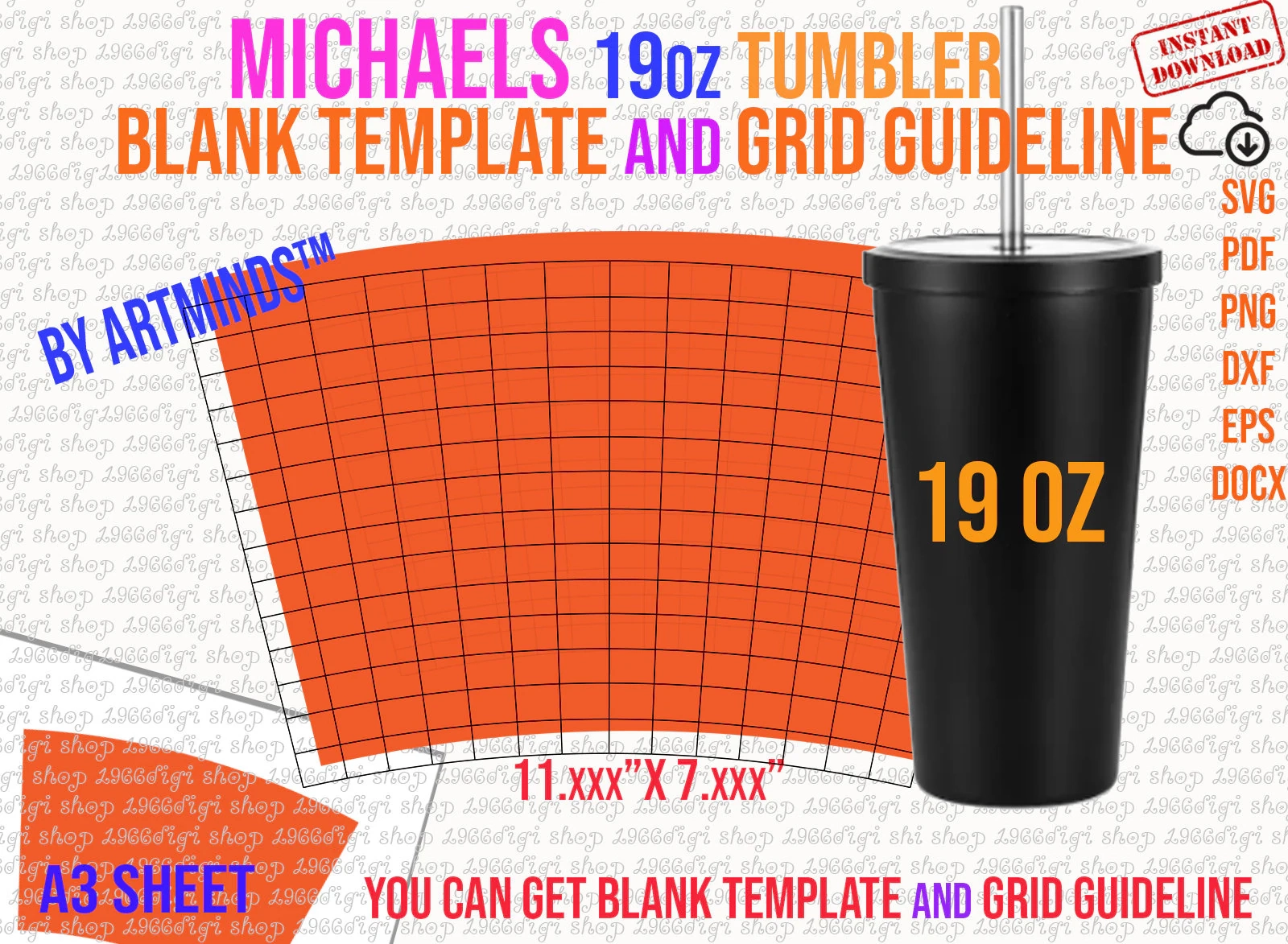 Michaels 19oz Tumbler Template Full Wrap Sublimation SVG DXF 