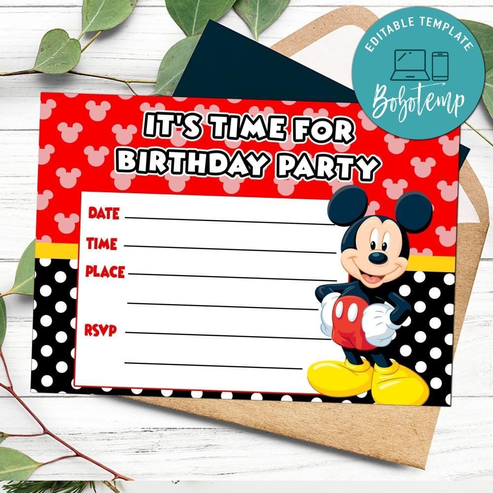 Mickey Mouse Fill In Blank Invitation Customizable Template Bobotemp