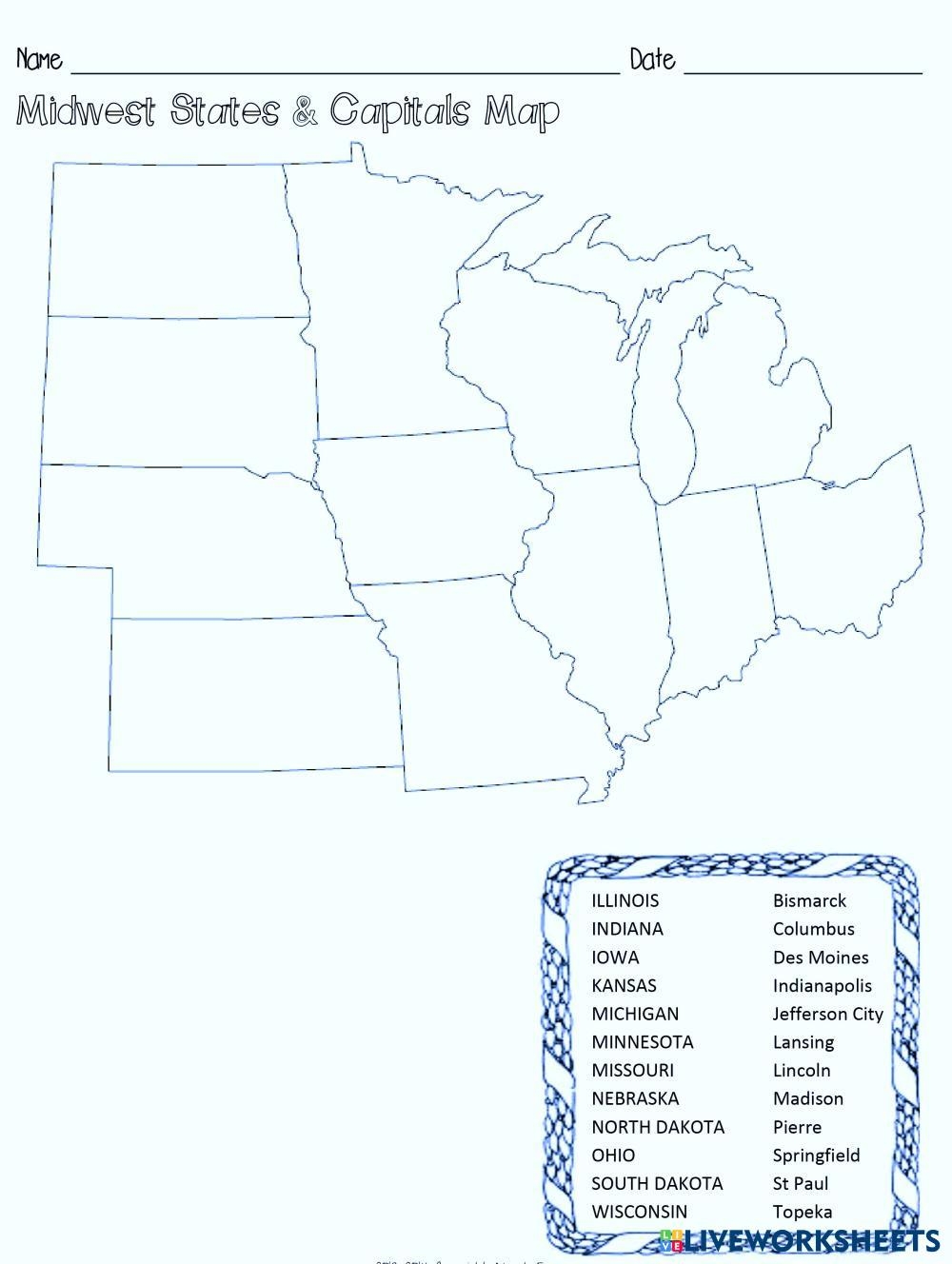 Midwest Printable Blank Map