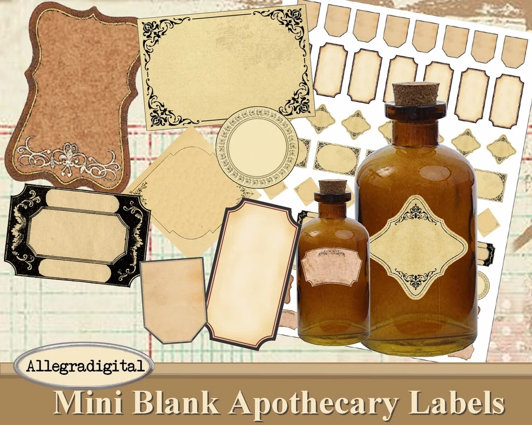 Mini Blank Apothecary Labels Printable Add Text Crafting Digital 
