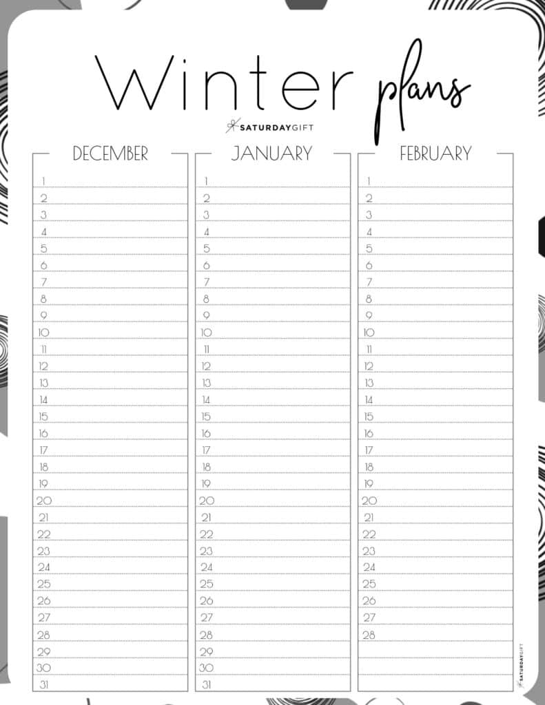 Minimal Winter Planner Sheet For December January amp February