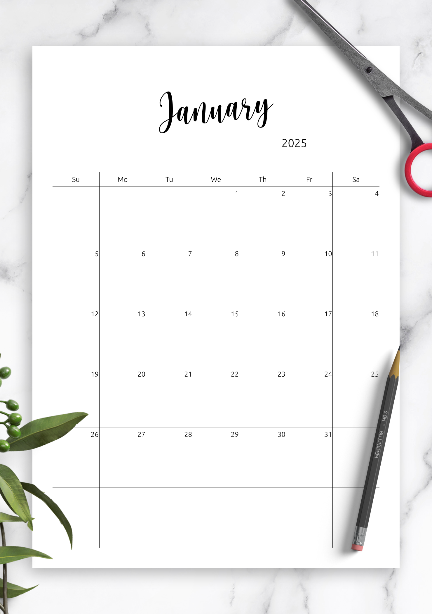 Minimal Calender Printable Blank