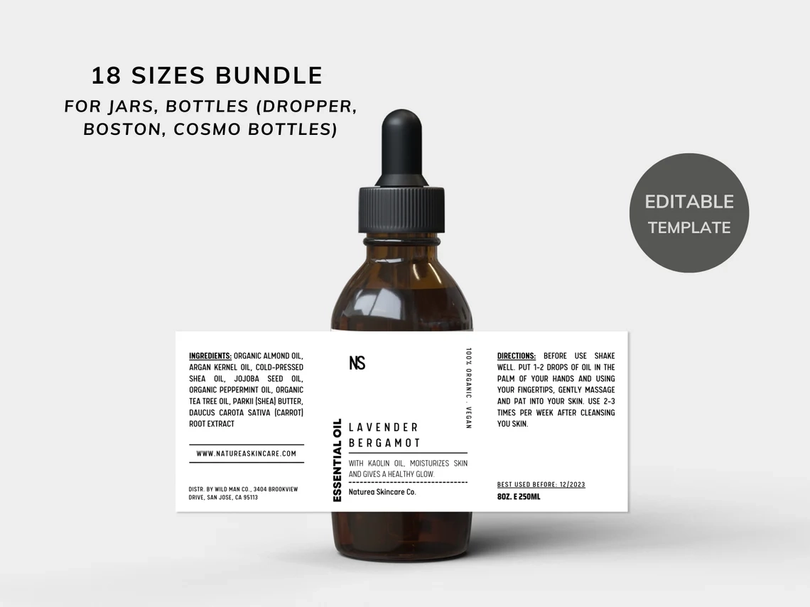 MINIMALISTIC Cosmetic Label Template Set MODERN White amp Black 