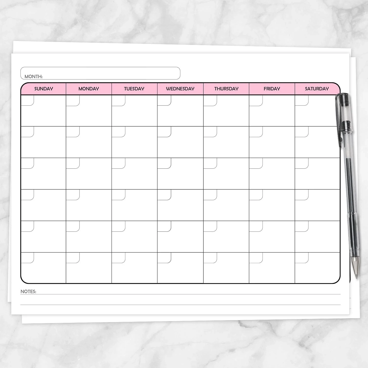 Colorful Printable Blank Monthly Calendar