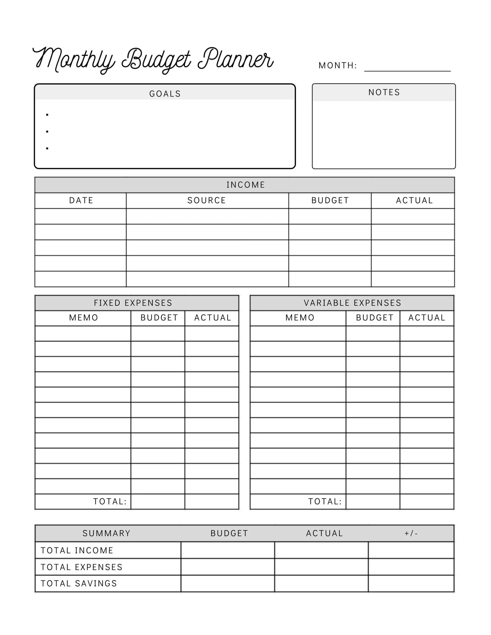 Monthly Budget Planner Printable Simple Budget Worksheet Personal Budget Template Instant Download