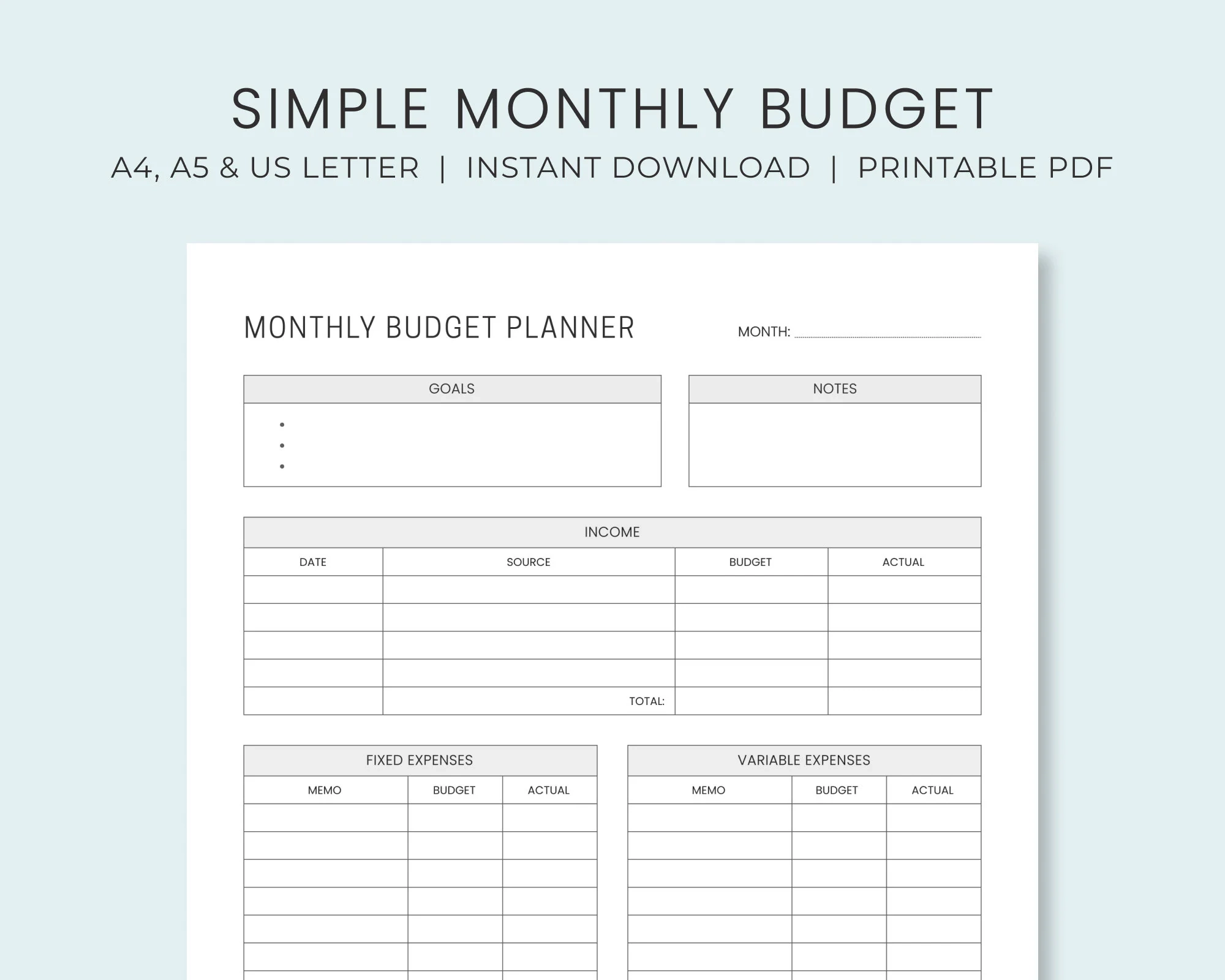 Monthly Budget Planner Printable Simple Budget Worksheet 