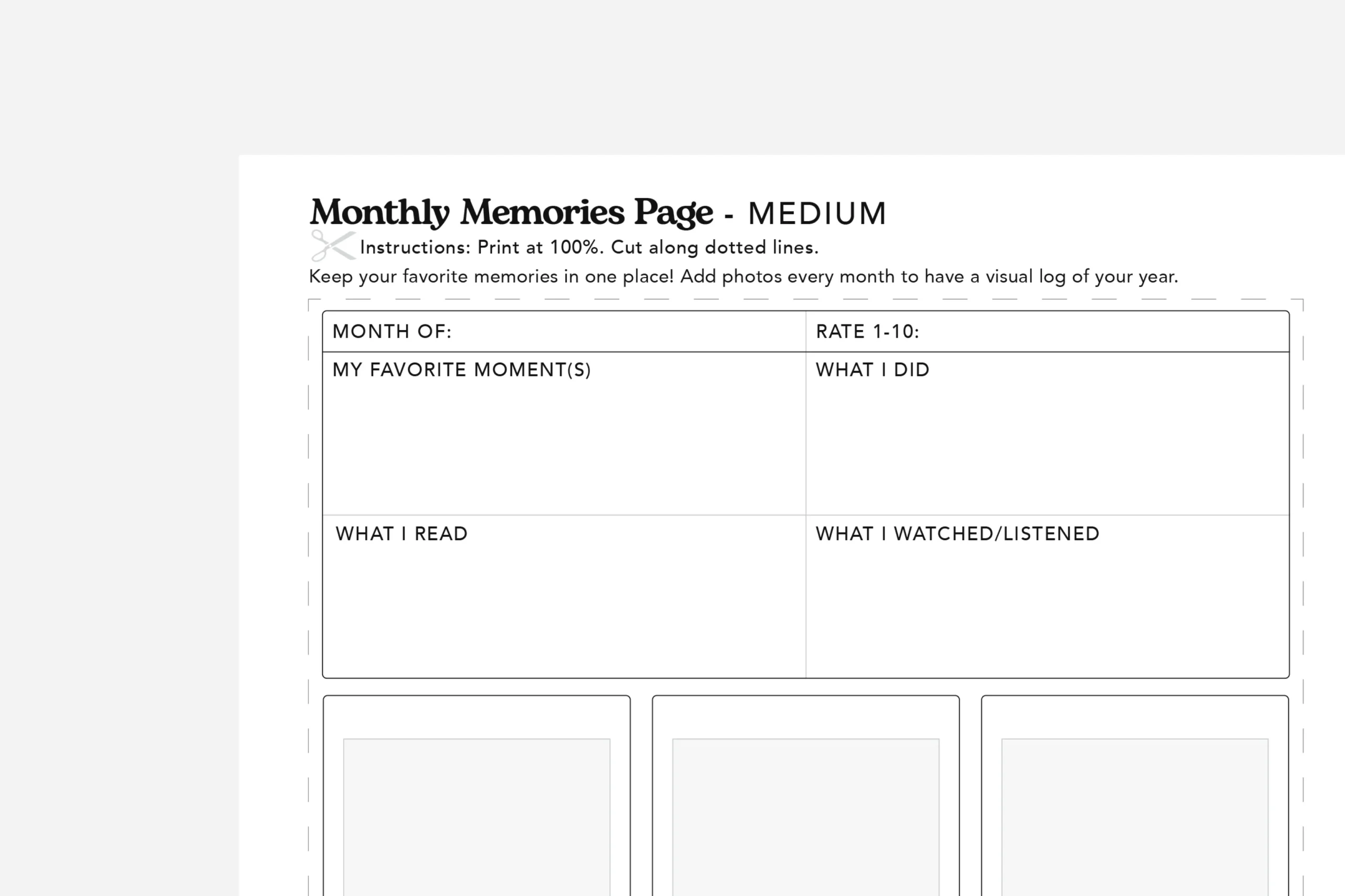 Monthly Memory Page Template Free Printable Passion Planner