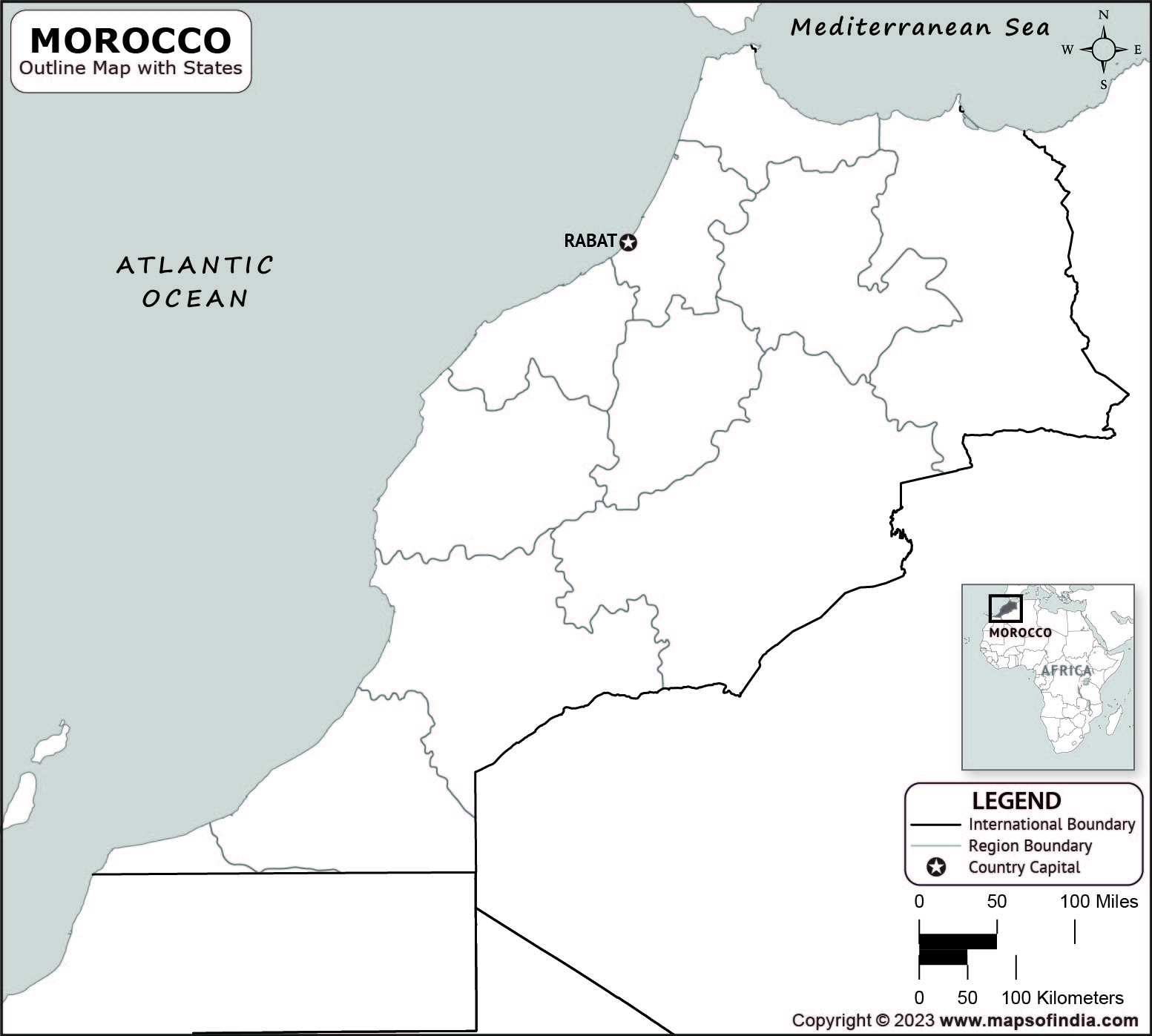 Morocco Outline Map Morocco Outline Map With State Boundaries