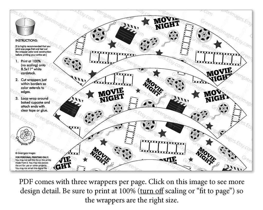 Movie Night Cupcake Wrapper Black And White Greengate Images
