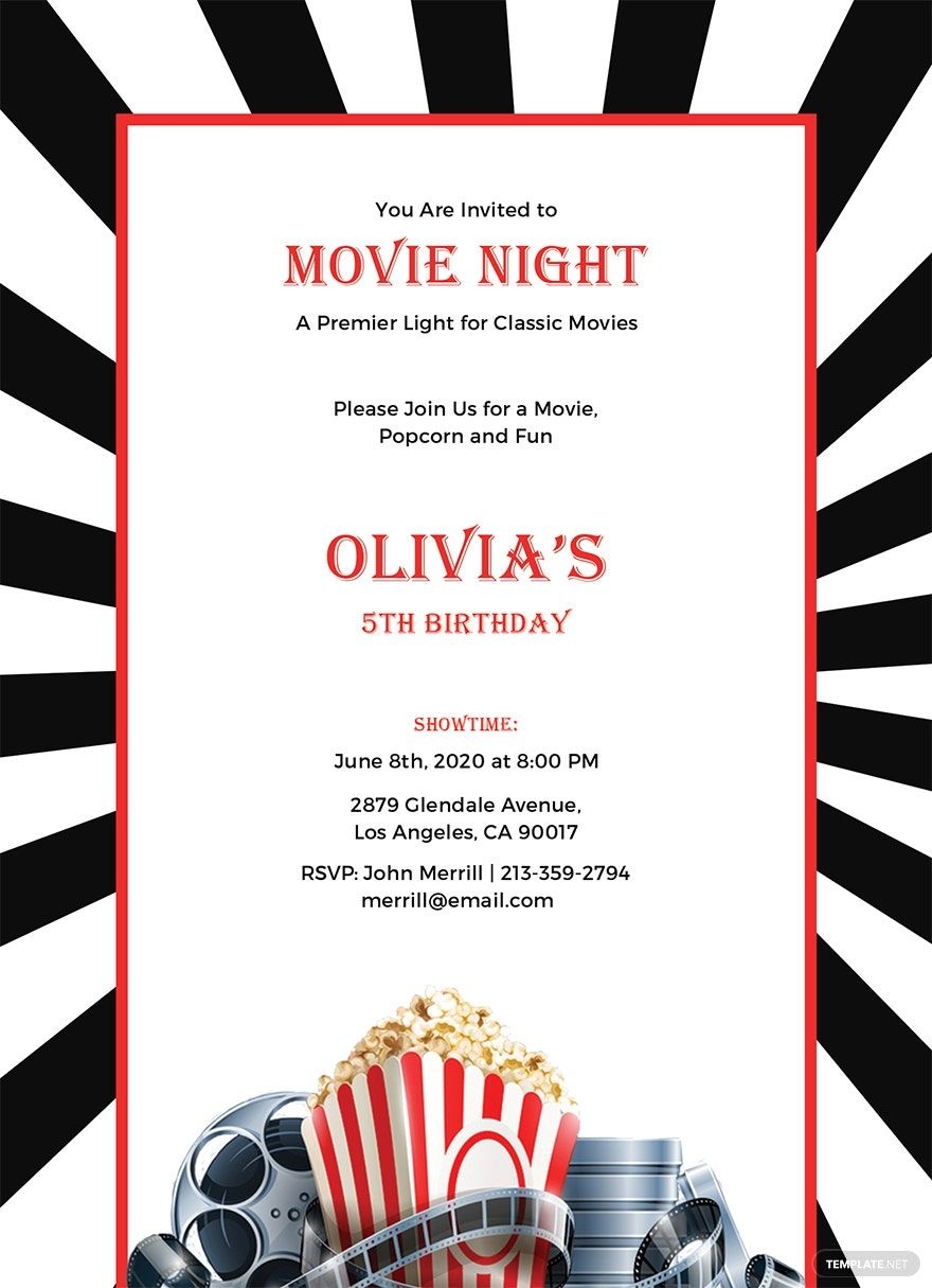 Movie Night Invitation Template In Publisher Word Illustrator 