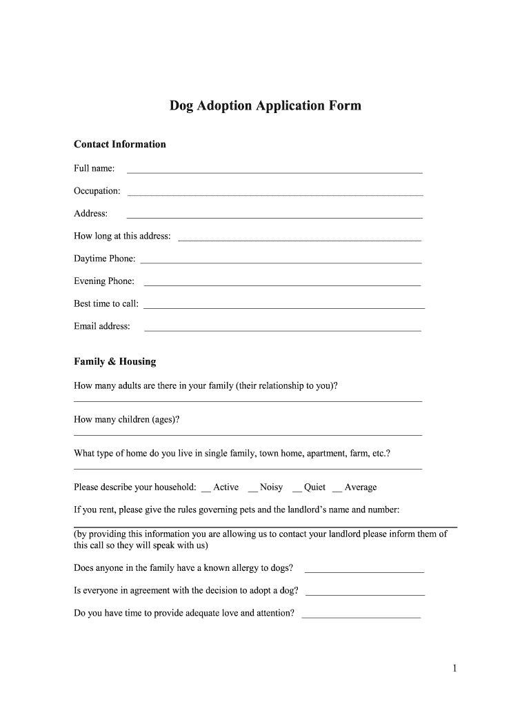 MS CARA Dog Adoption Application Form Fill Online Printable 