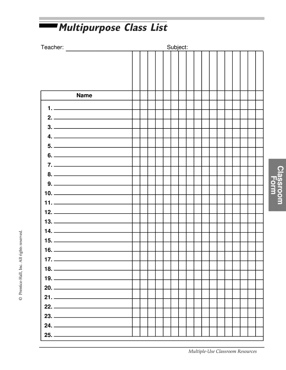 Multipurpose Class List Template Fill amp Edit Printable PDF Forms 