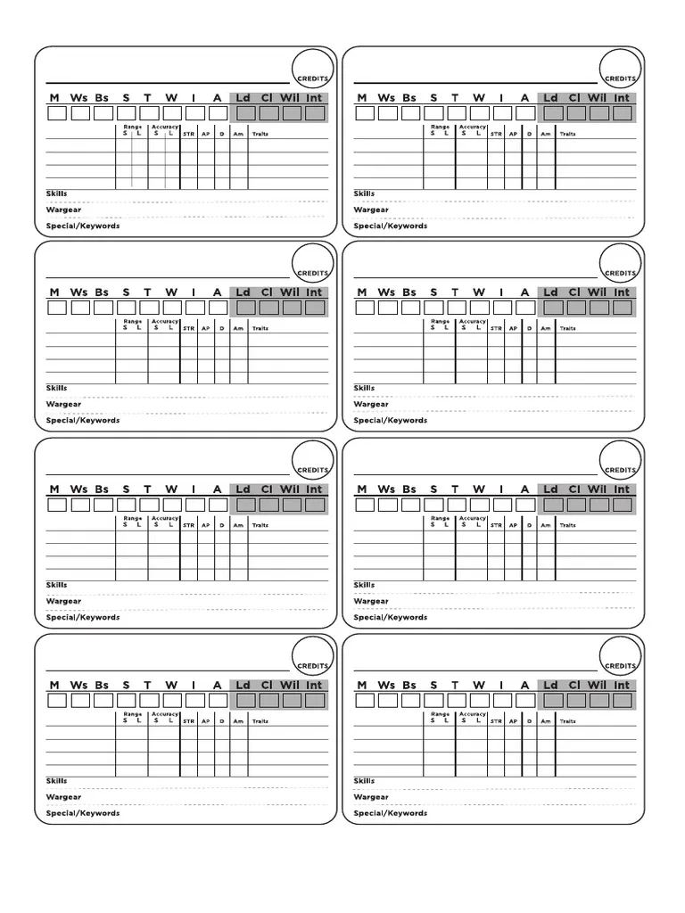Necromunda Fighter Cards Form Fillable PDF