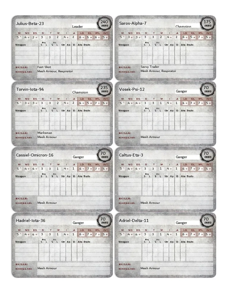 Necromunda Ganger Cards V5 5 PDF