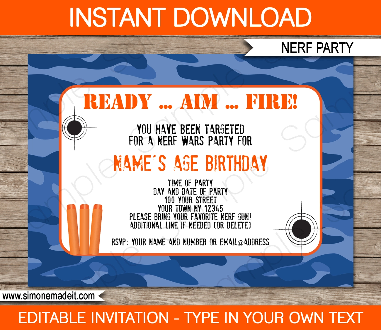 Nerf Wars Printable Invitation Blank