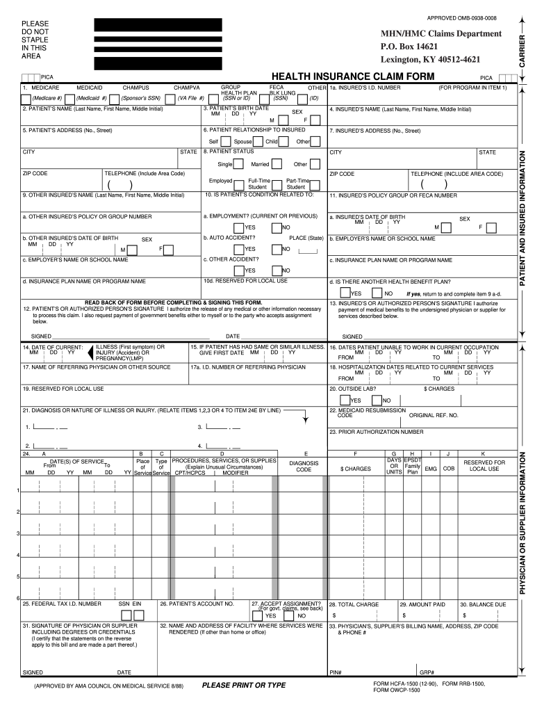 New Cms 1500 02 12 Claim Form 25 Forms Printable CMS 1500 Claim 