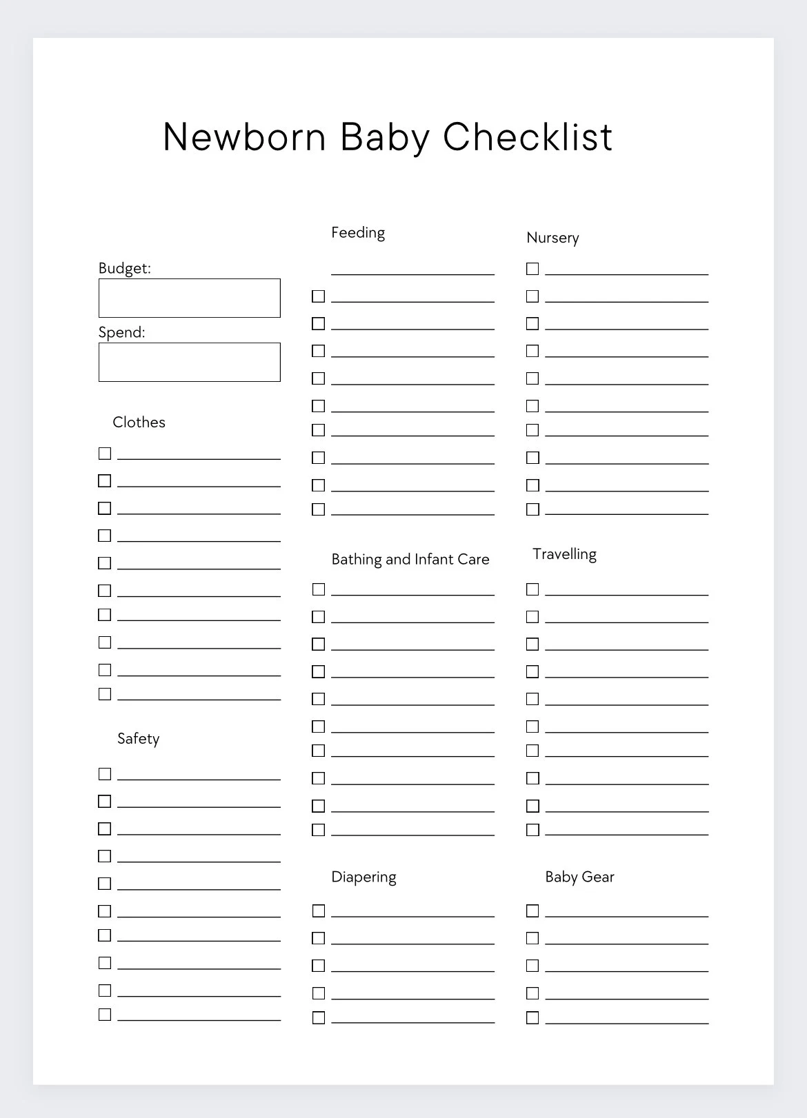 Newborn Baby Essentials Checklist PDF Etsy Ireland