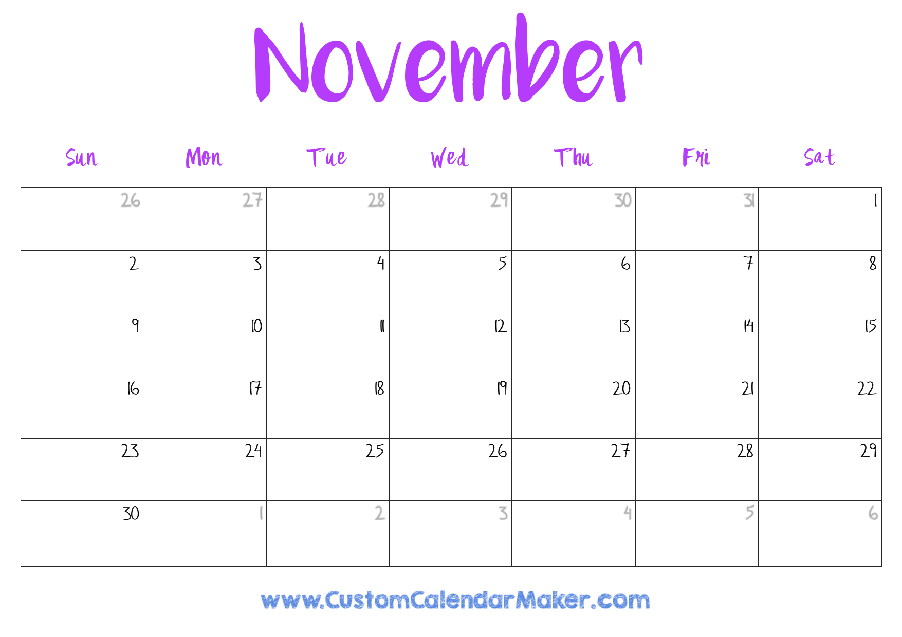 Printable Blank Novembercalendars