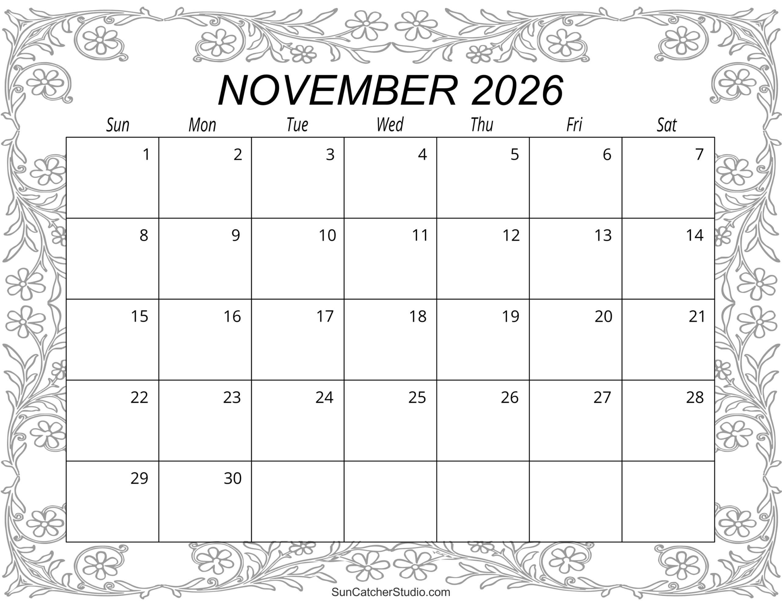 Blank Printable November Calendar 2026