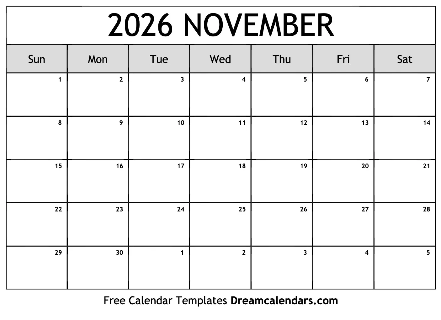 November 2026 Calendar Printable Blank