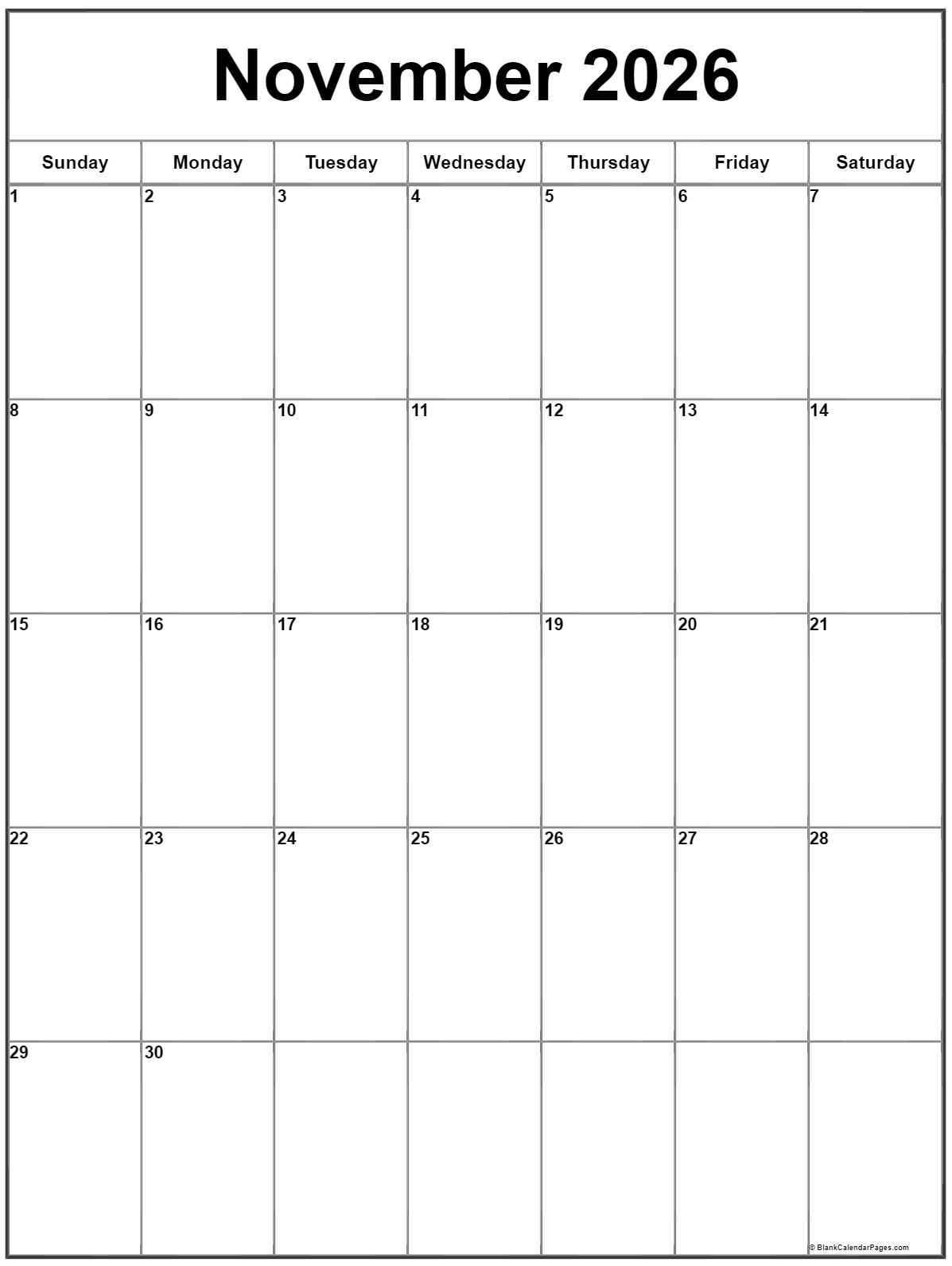November 2026 Vertical Calendar Portrait