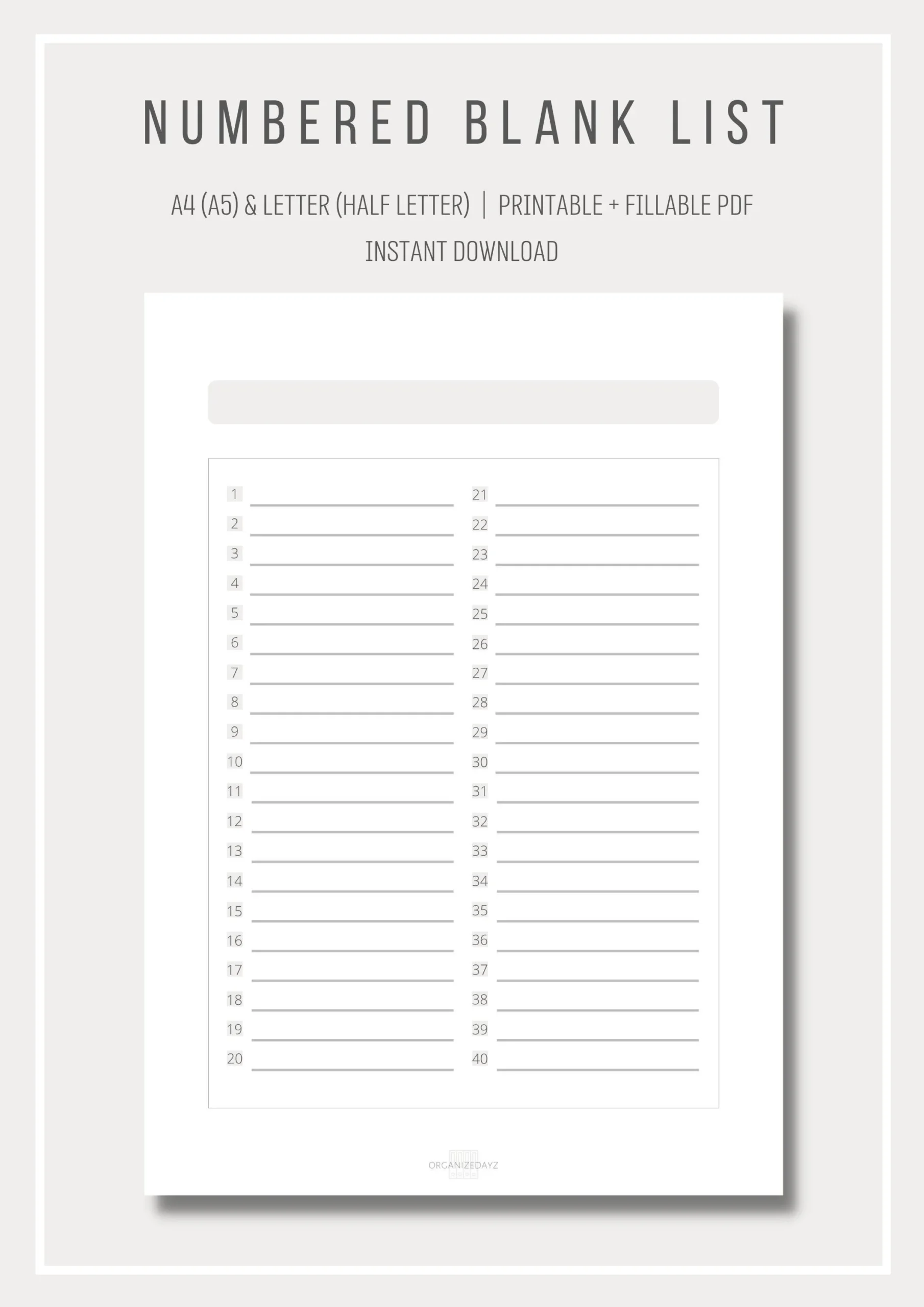 Printable Blank Numbered List 1-100