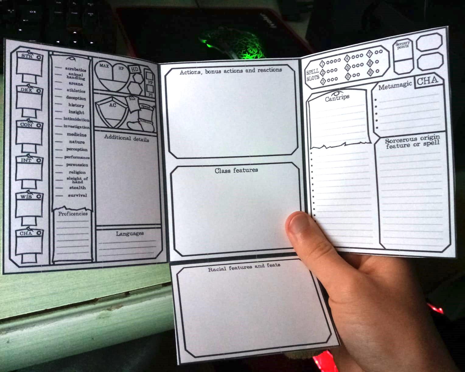 OC Foldable Custom Character Sheet For Sorcerers download Link 