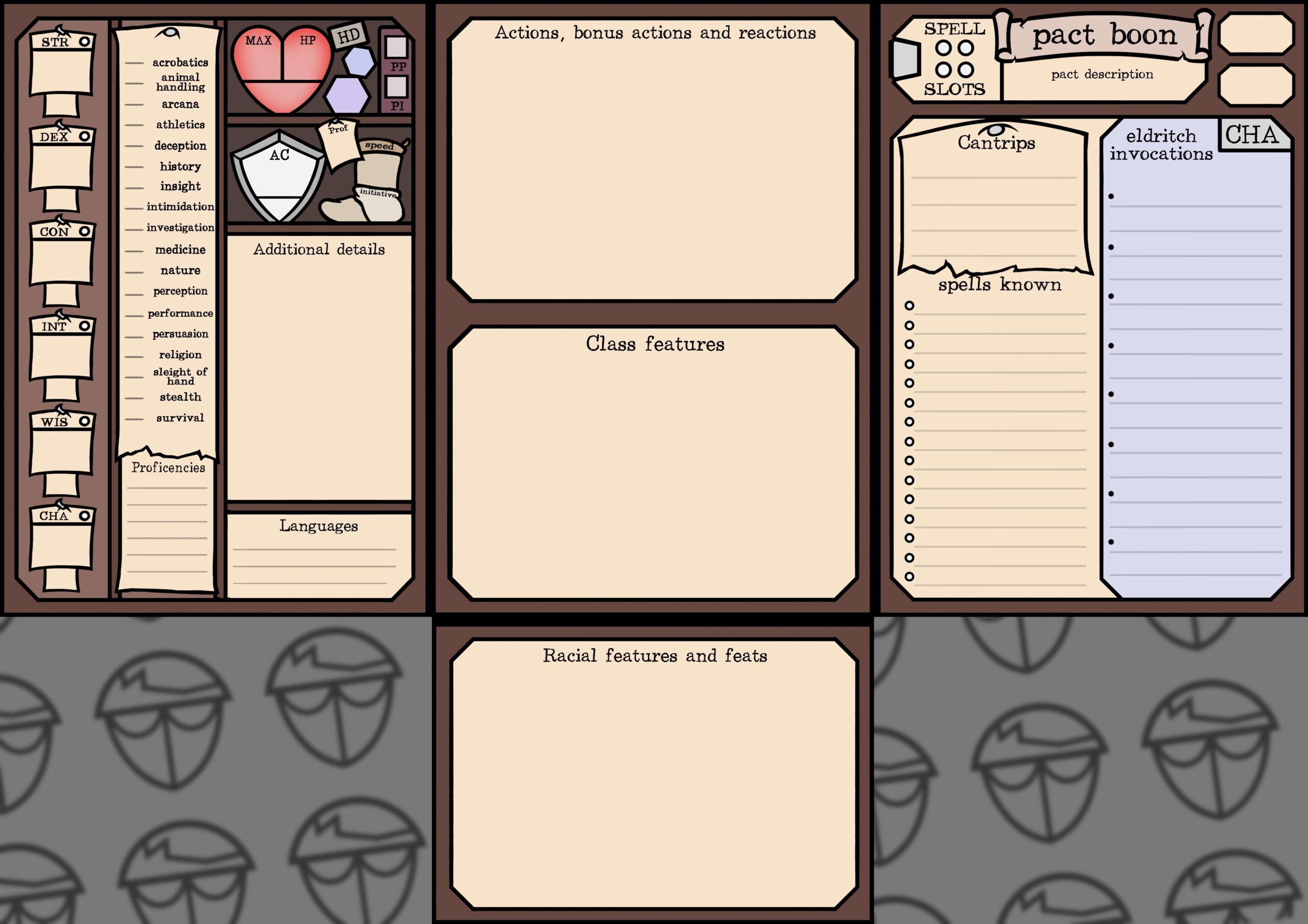 OC Foldable Custom Character Sheet For Warlocks download Link 