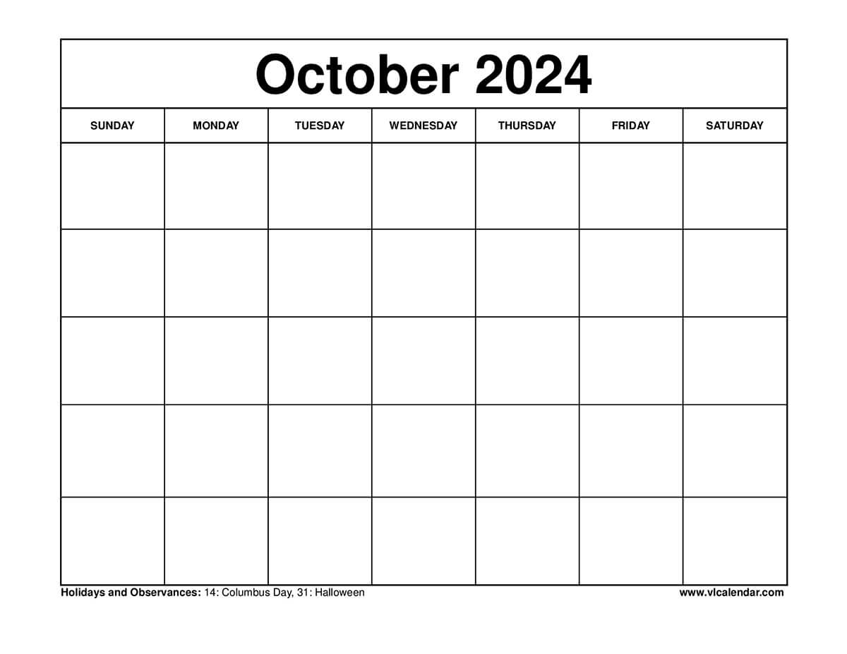 October Blank Printable Calendar
