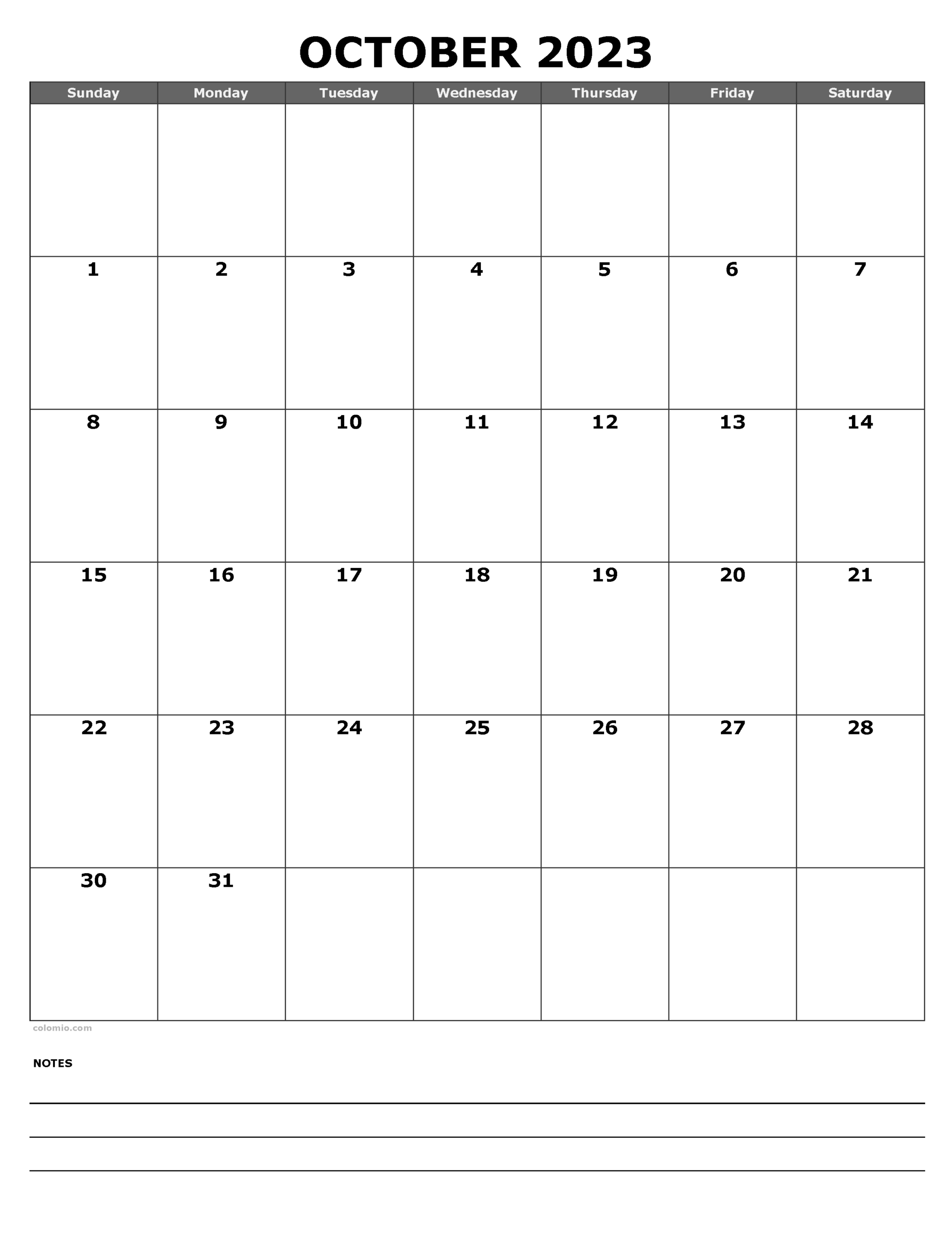 Printable Blank Ocotober Calendar