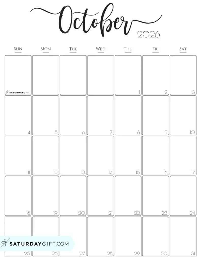 Calendar October 2026 Blank Printable