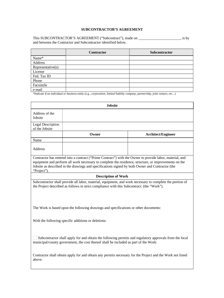 Oregon Subcontractor Agreement Pre built Template AirSlate 