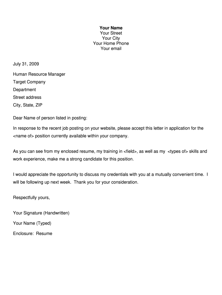 Free Blank Cover Letter Printable