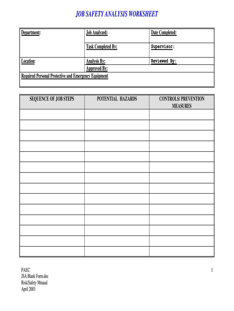 PAEC JSA Blank Form Fill Online Printable Fillable Blank 