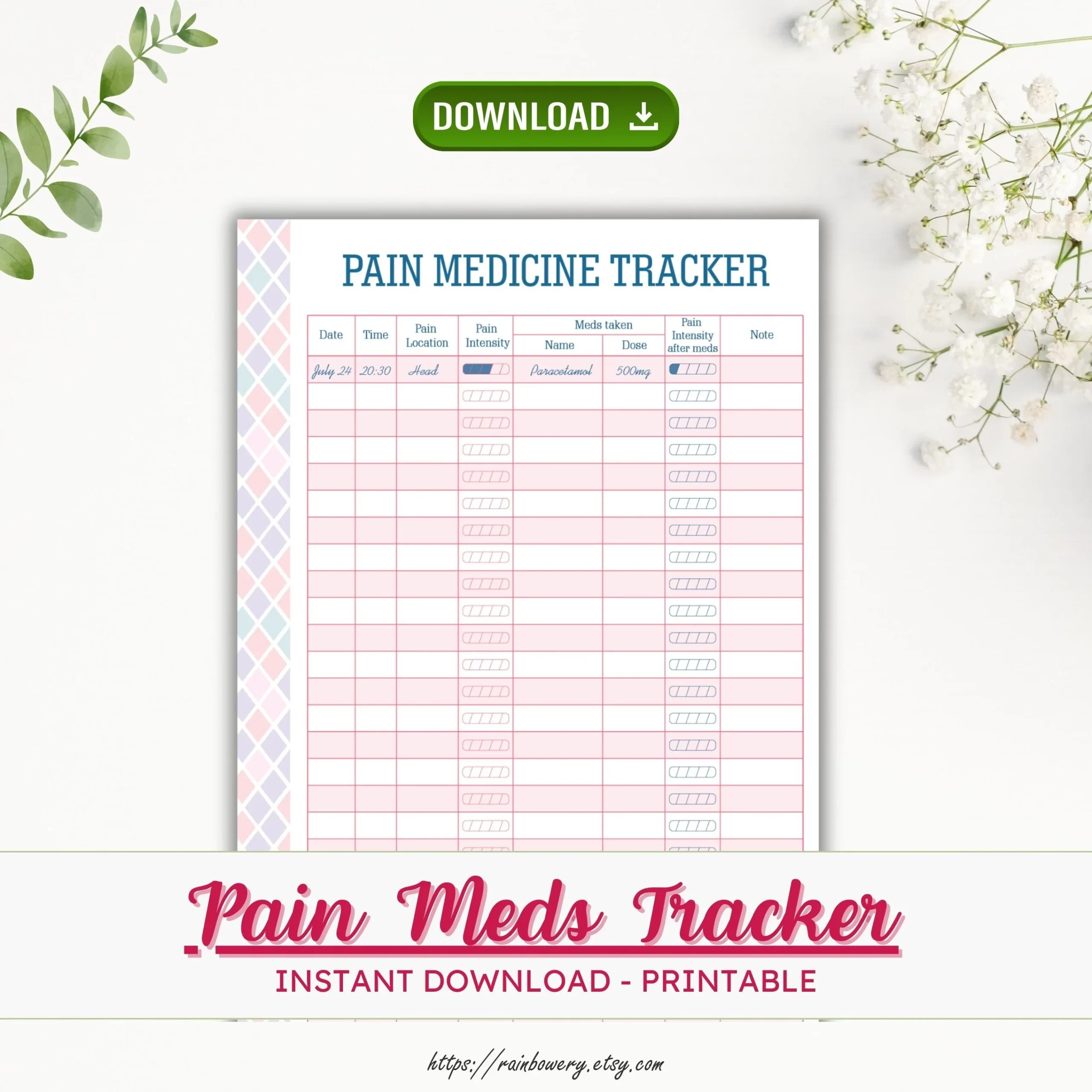 Pain Med Chart Blank Printable