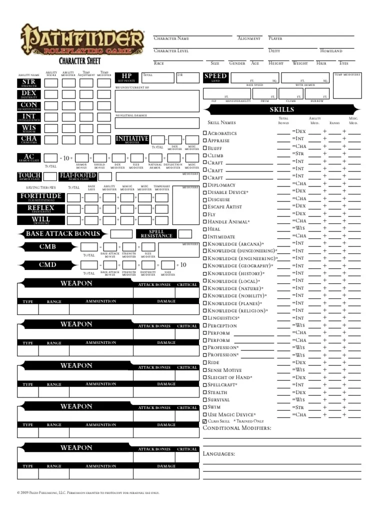 Pathfinder RPG Character Sheet PDF Role Playing Games Role 