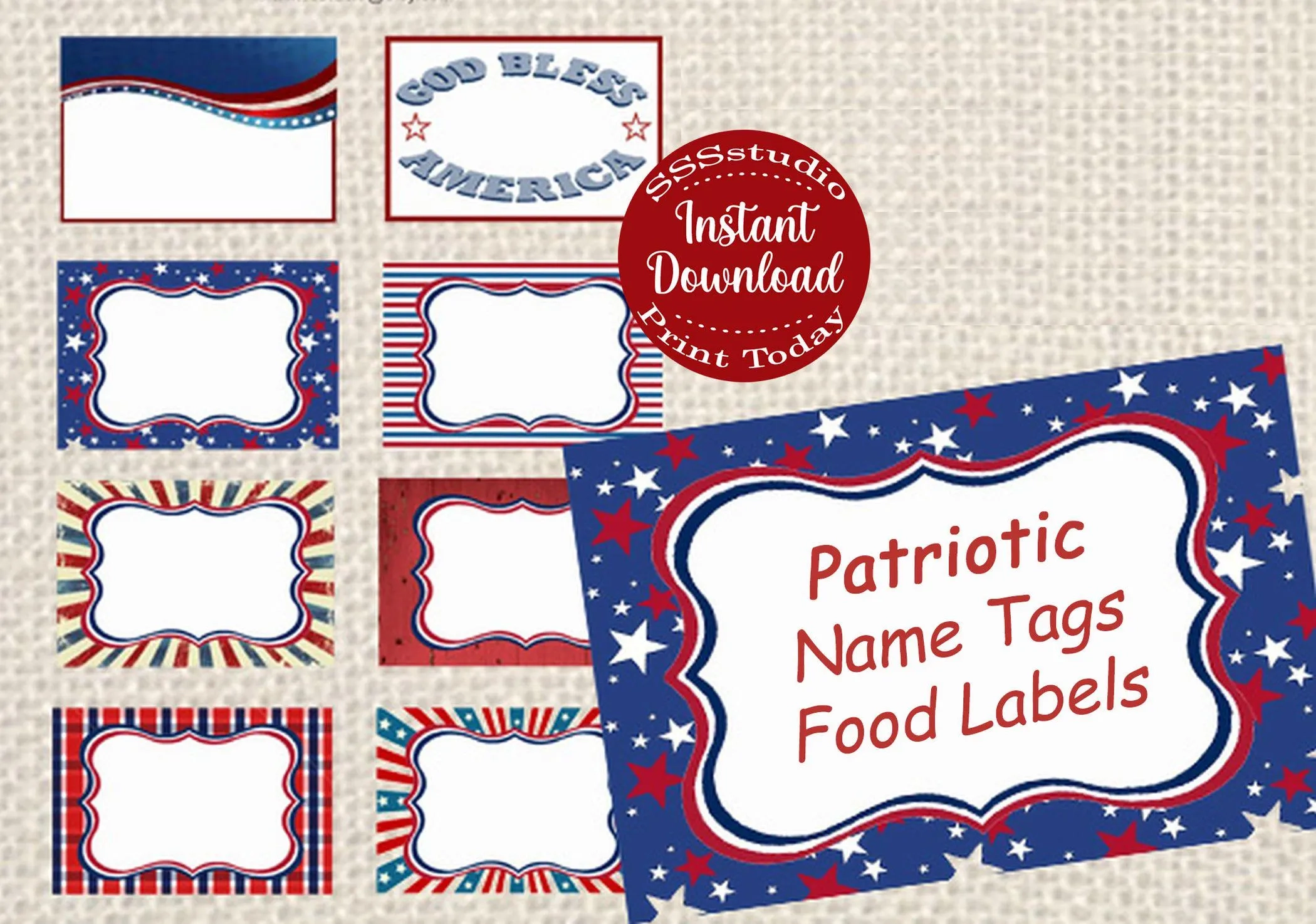 Patriotic Name Tags 4th Of July Tags Patriotic Labels Instant 