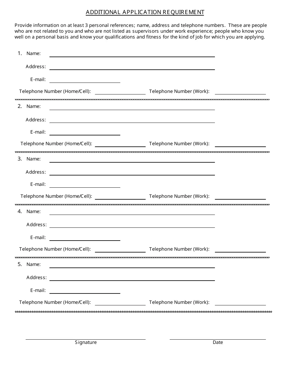 Printable Blank Personal Reference Sheet