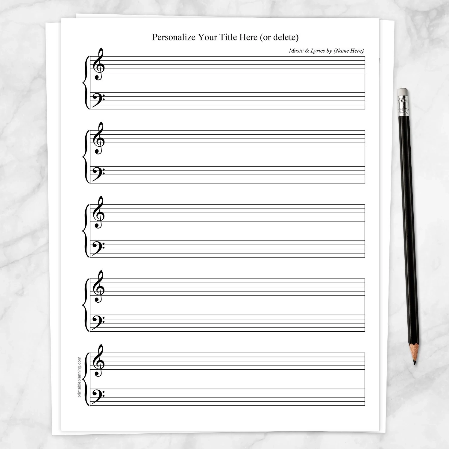 Printable Piano Staff Blank