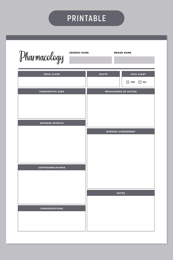 Pharmacology Flash Cards Printable