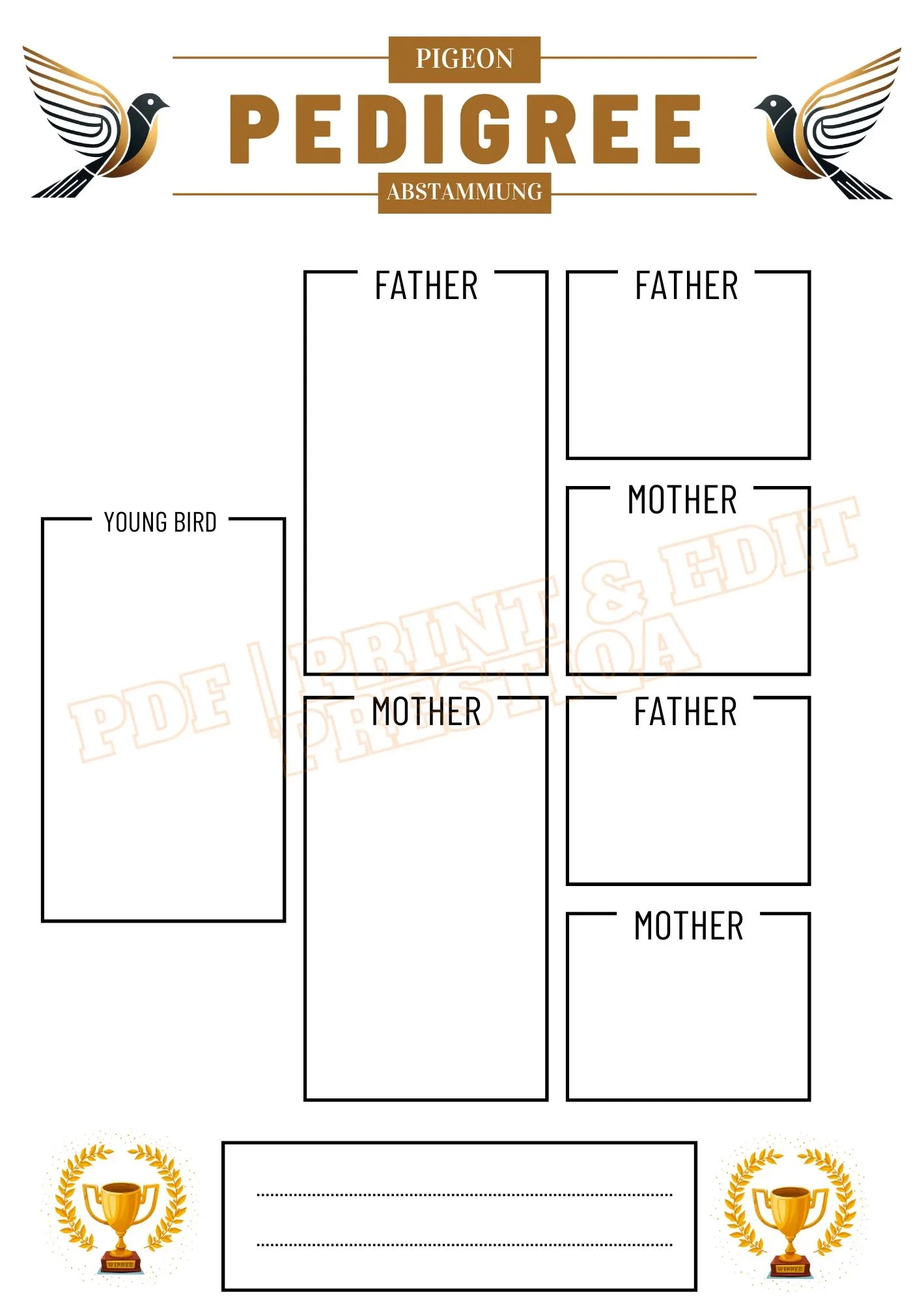 Pigeon Pedigree Temple Editable PDF Easy PDF For Racing 