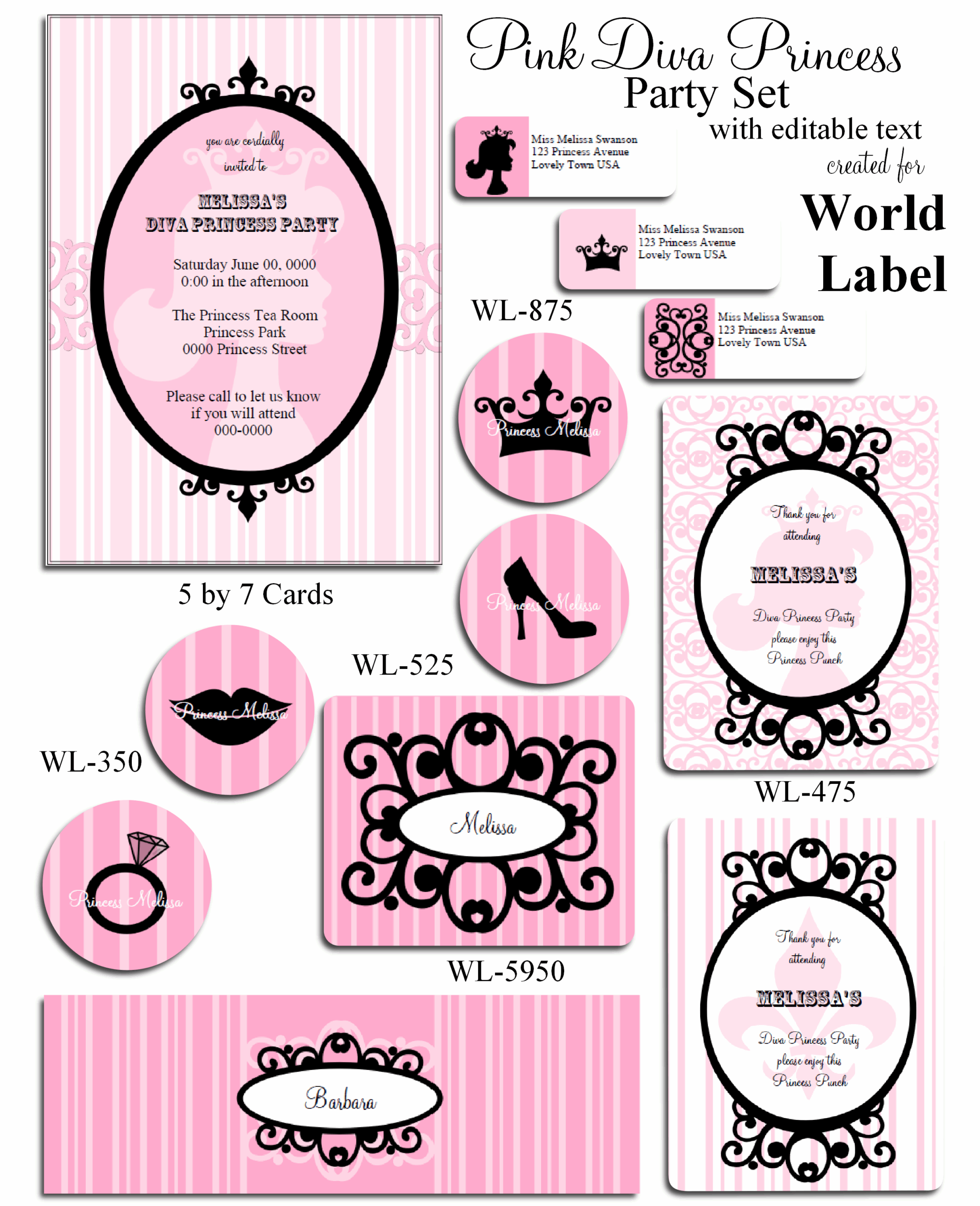 Pink Diva Princess Party Printable Set Free Printable Labels 