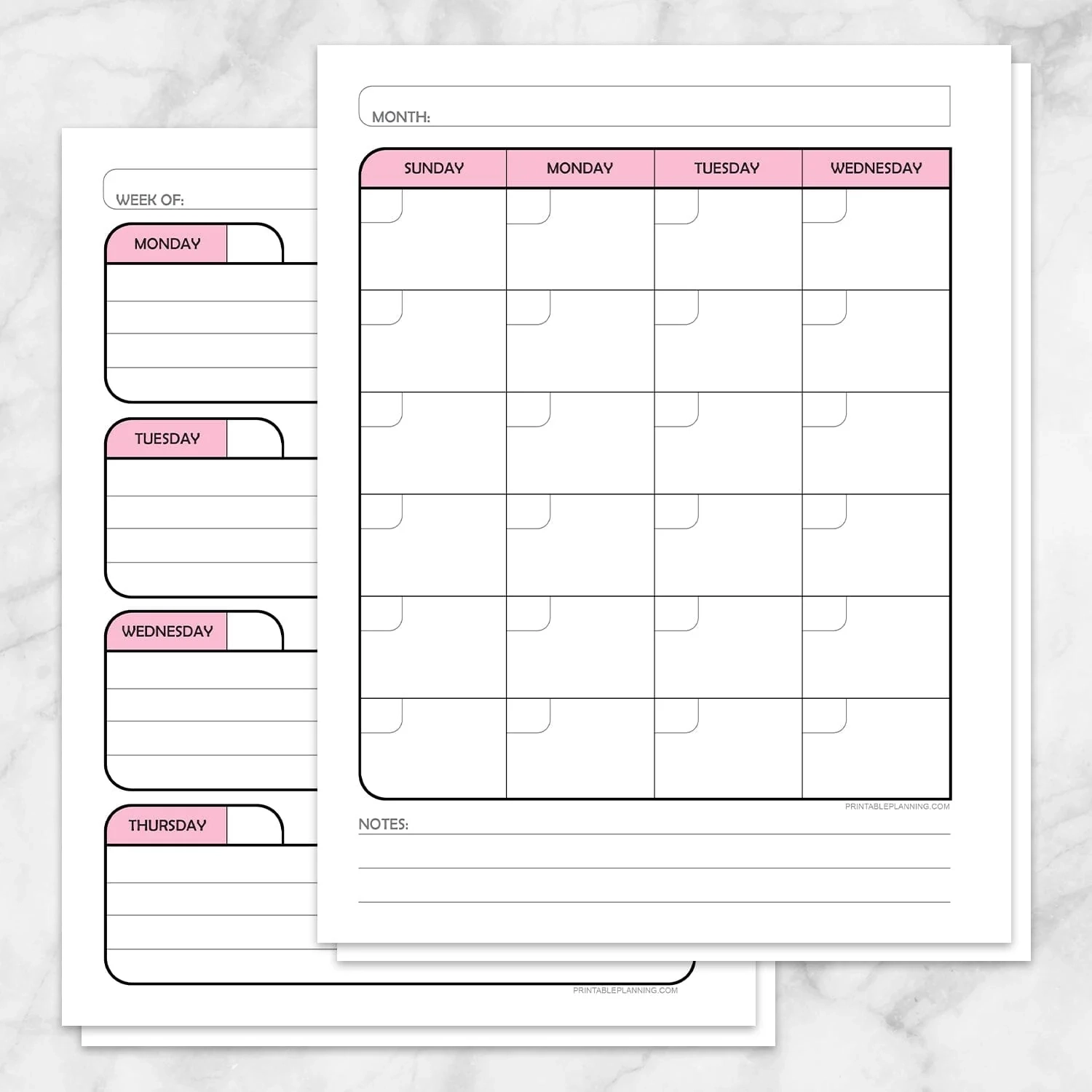 Pink Monthly And Weekly Calendar Planner Pages Printable 