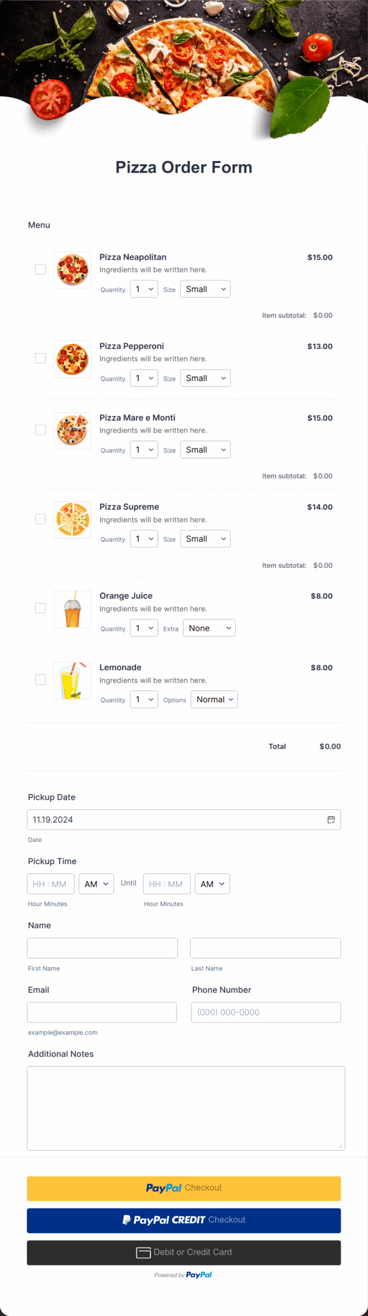 Pizza Order Form Template Jotform