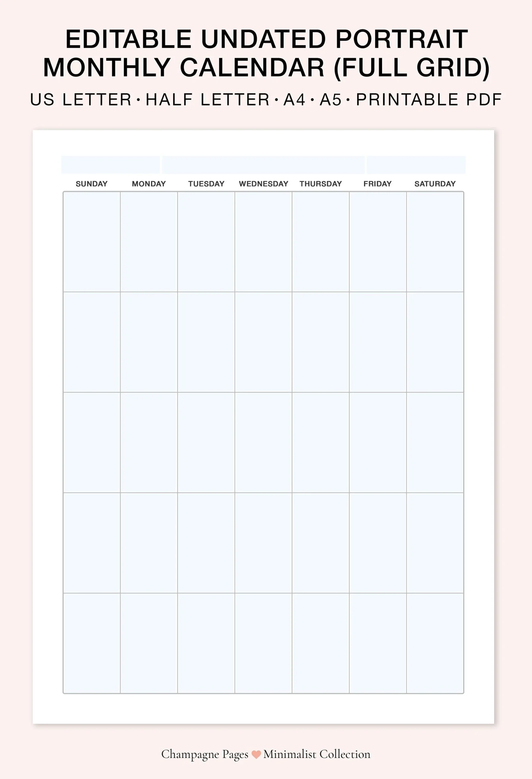 Printable Blank Calendar Grid