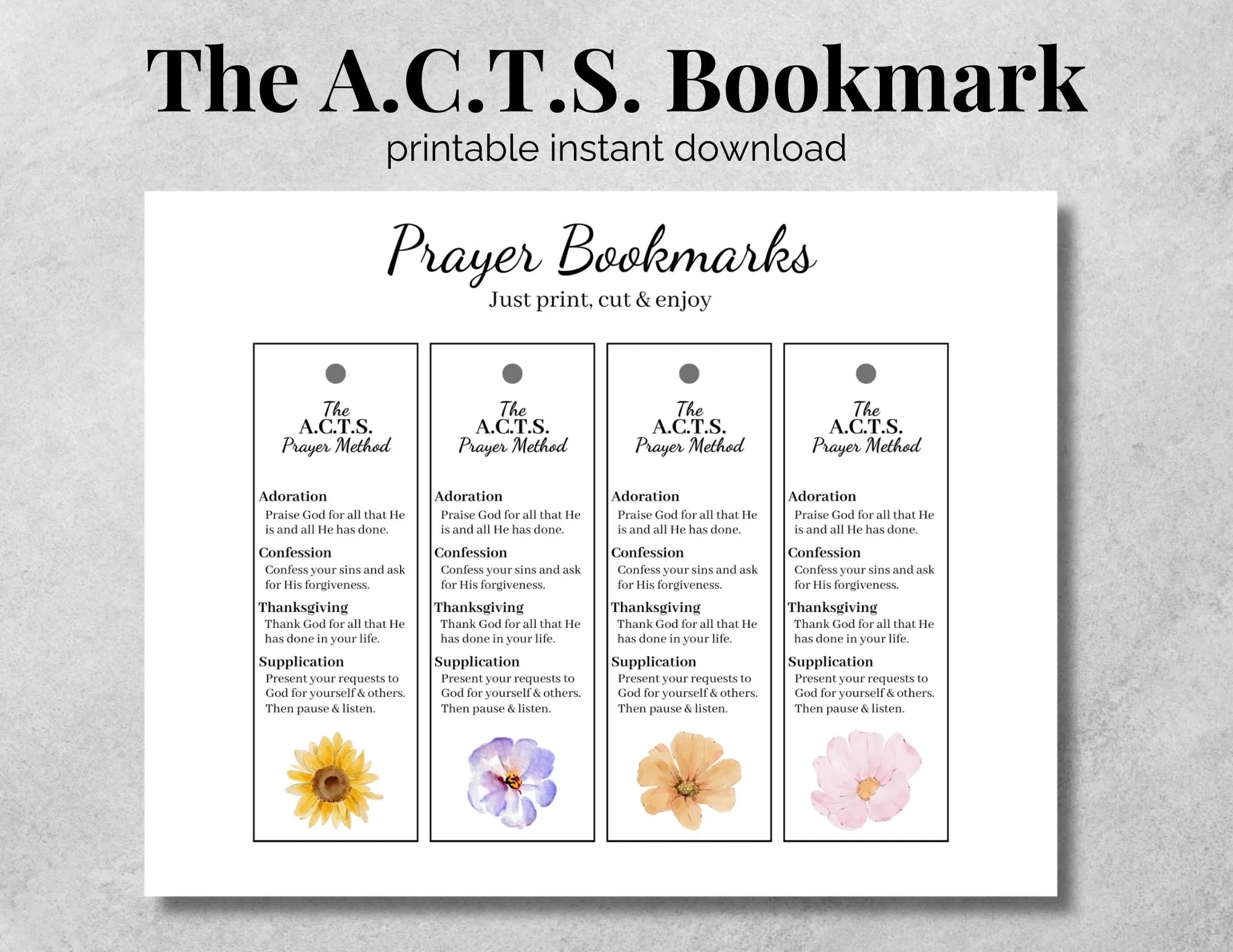Prayer Bookmark Printable ACTS Prayer Prompt Bible Bookmark 