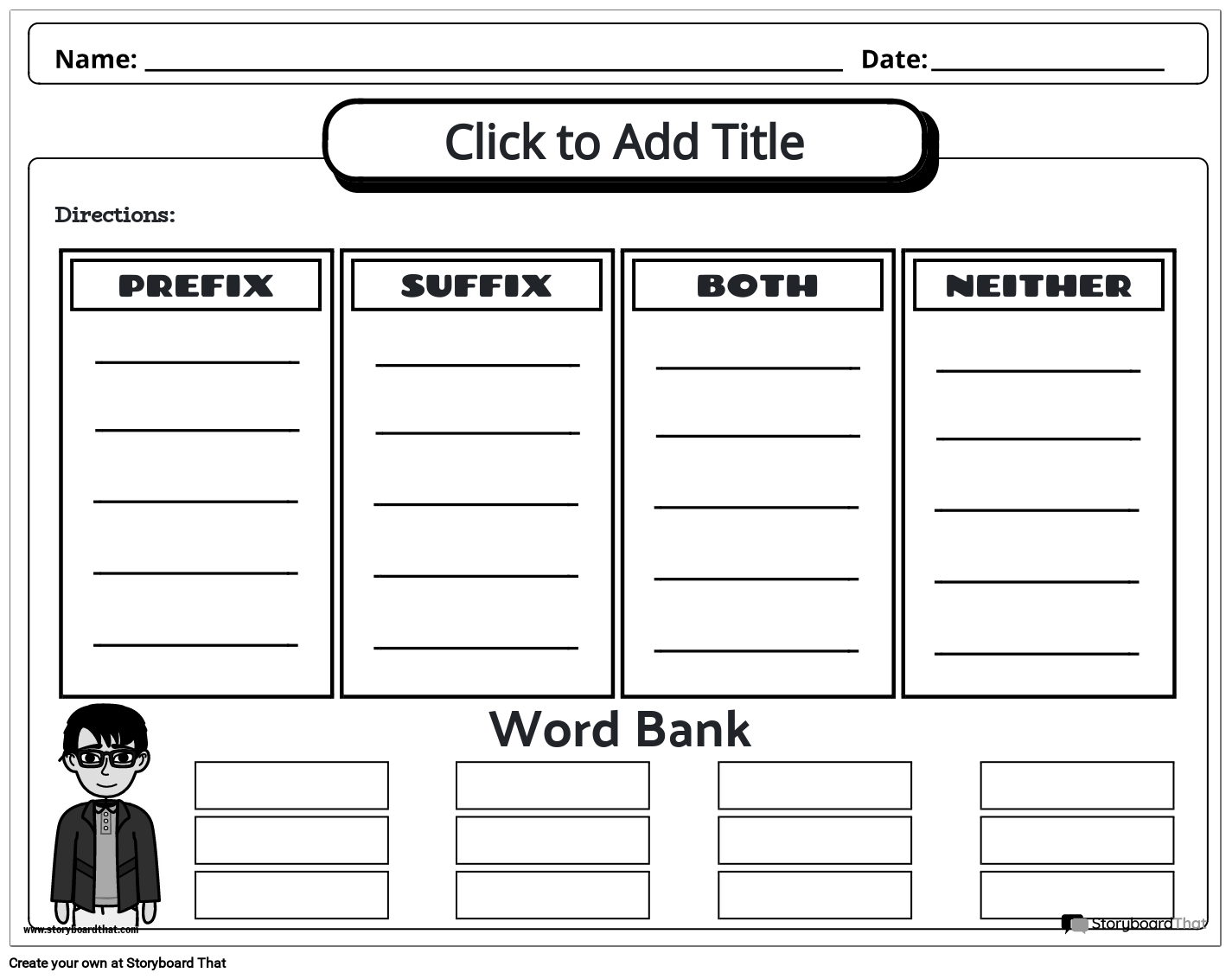 Printable Blank Prefix Dictionary Template